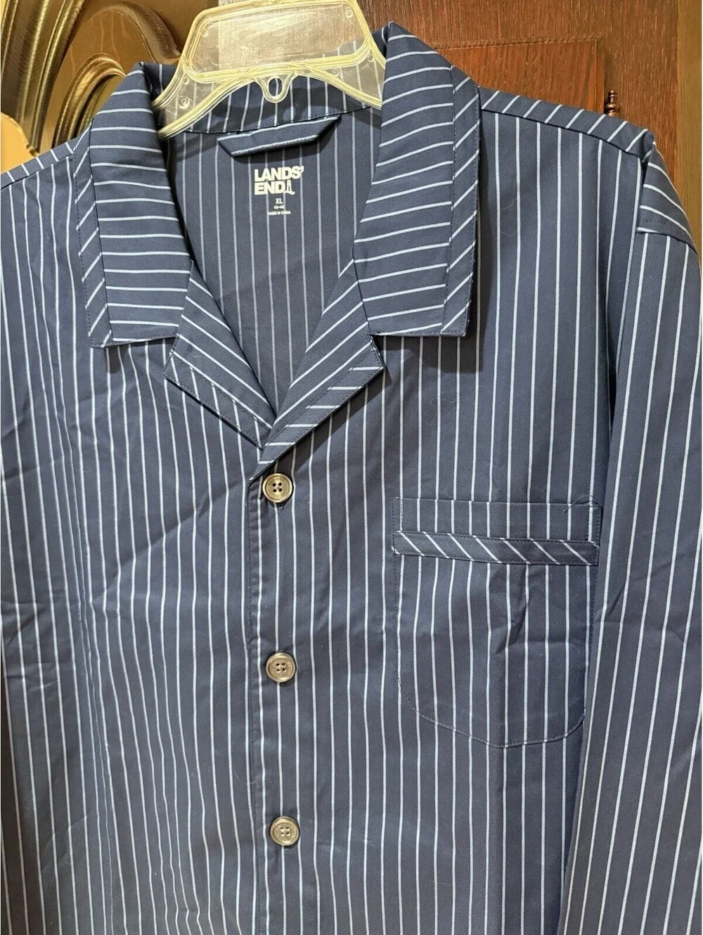 Lands' End Men's Navy Blue Striped Woven Bottom Pants Sleep Pajama Set Size XL